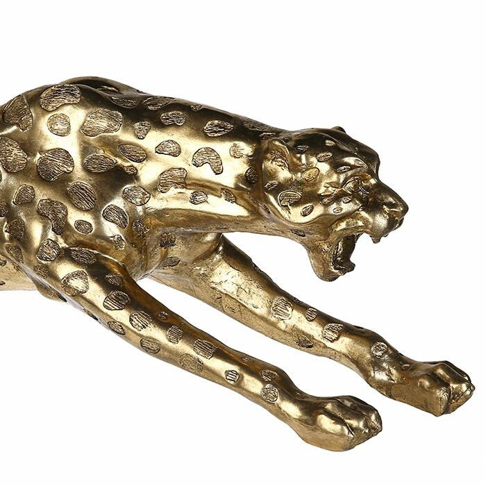 Exclusive XXL cheetah sculpture "Speed" in antique gold finish. Unique art for your home. Width 145cm
