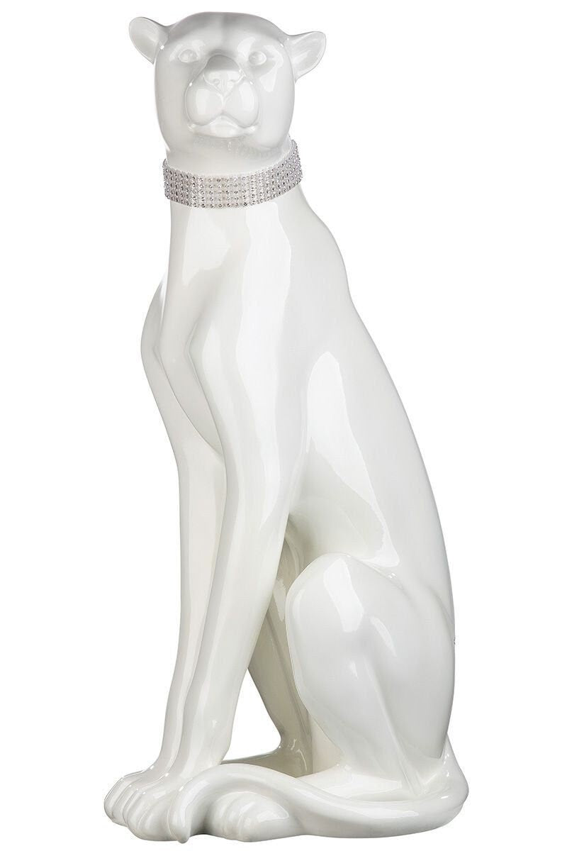 Majestic white panther with silver tone diamond collar, Made of resin