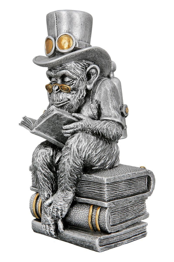 Skulptur Lesender AFFE mit Buch Steampunk reading ape