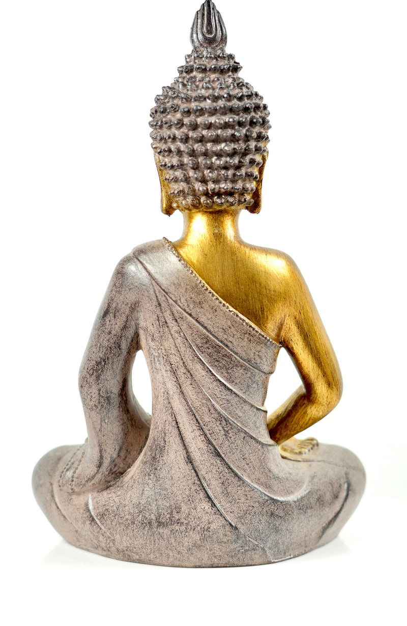 Boeddha figuur yoga meditatie in goud/grijs hoogte 26cm