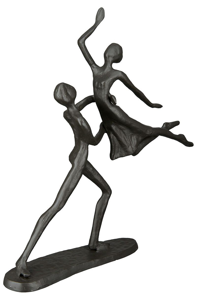Exclusief handgemaakt design sculptuur danspaar van gebruineerd ijzer hoogte 17,5 cm dans met opheffend figuur liefdesgeschenk danspaar