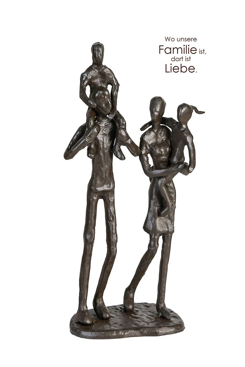 MF Megafuchs Handgefertigt Dekofigur Skulptur "My Family" aus Eisen brüniert Familie Dekoobjekt Höhe 22cm mit Spruchanhänger