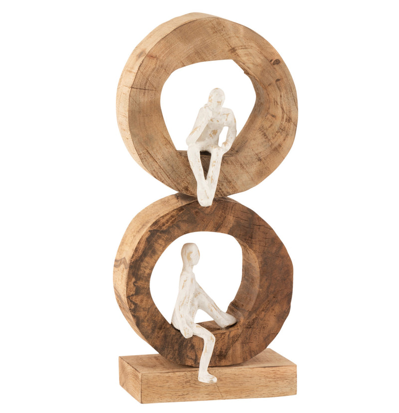 Sculptuur "Double Thinker Rings" - Mangoboom/Natuurlijk Aluminium/Wit