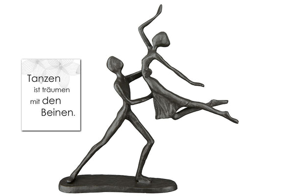 Exclusief handgemaakt design sculptuur danspaar van gebruineerd ijzer hoogte 17,5 cm dans met opheffend figuur liefdesgeschenk danspaar