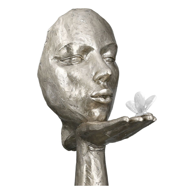 Gilde Sculptuur Desire - Elegante vrouw met vlinder, zilver, antieke afwerking, 16,5x34 cm, inclusief hanger met inspirerende spreuk