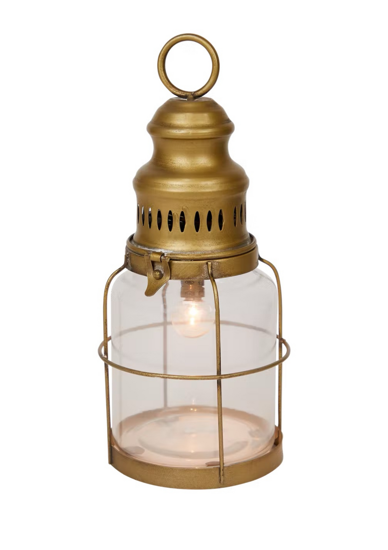 Vintage golden hurricane lantern with LED light, country style decoration