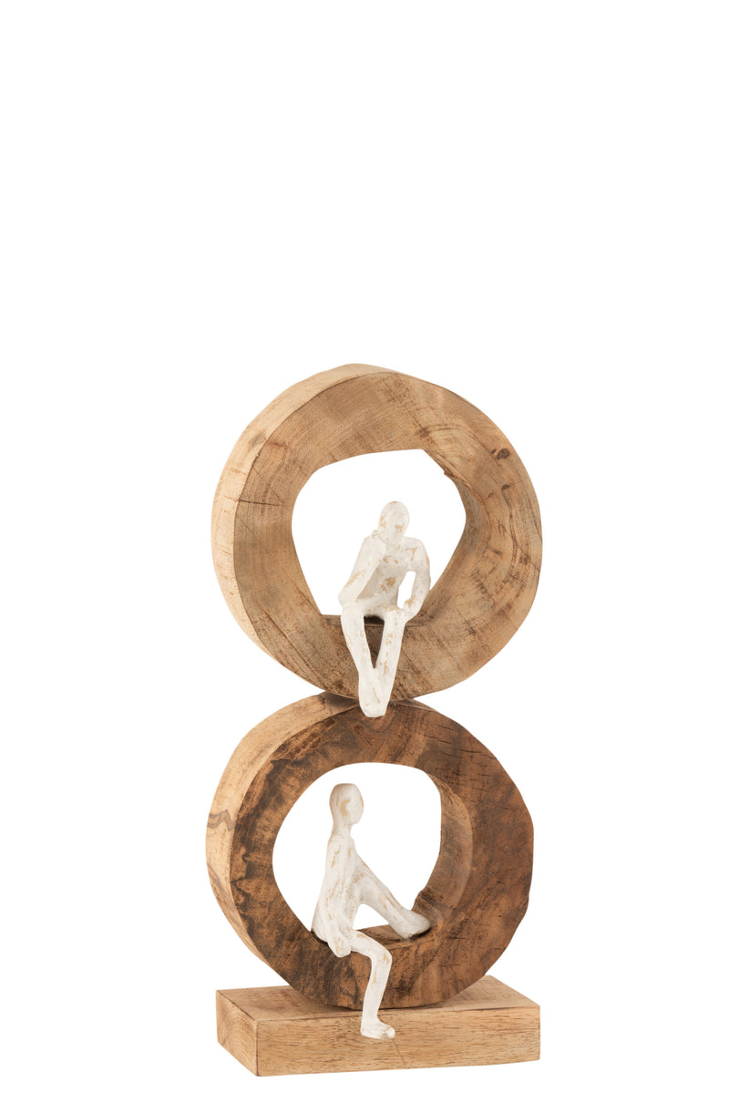 Sculptuur "Double Thinker Rings" - Mangoboom/Natuurlijk Aluminium/Wit