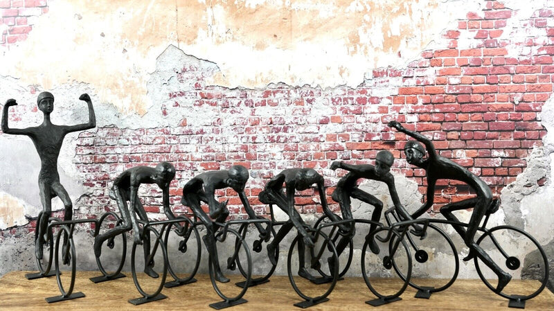 Set of 6 cyclists - Handmade bicycle decoration figure made of metal and poly - Perfect gift idea for every biker